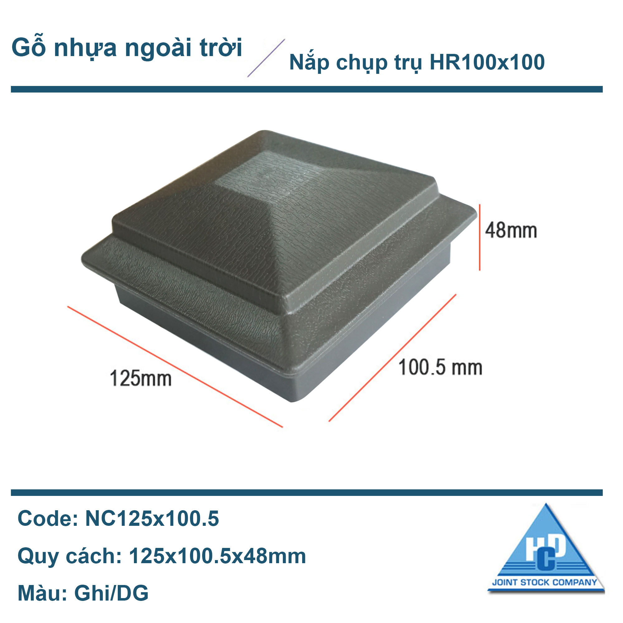 Nắp chụp đầu trụ gỗ nhựa HR100x100 màu ghi