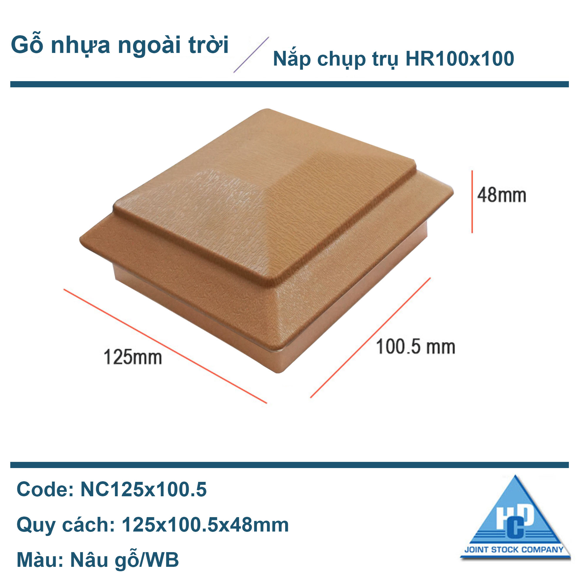 Nắp chụp đầu trụ gỗ nhựa HR100x100 màu nâu gỗ