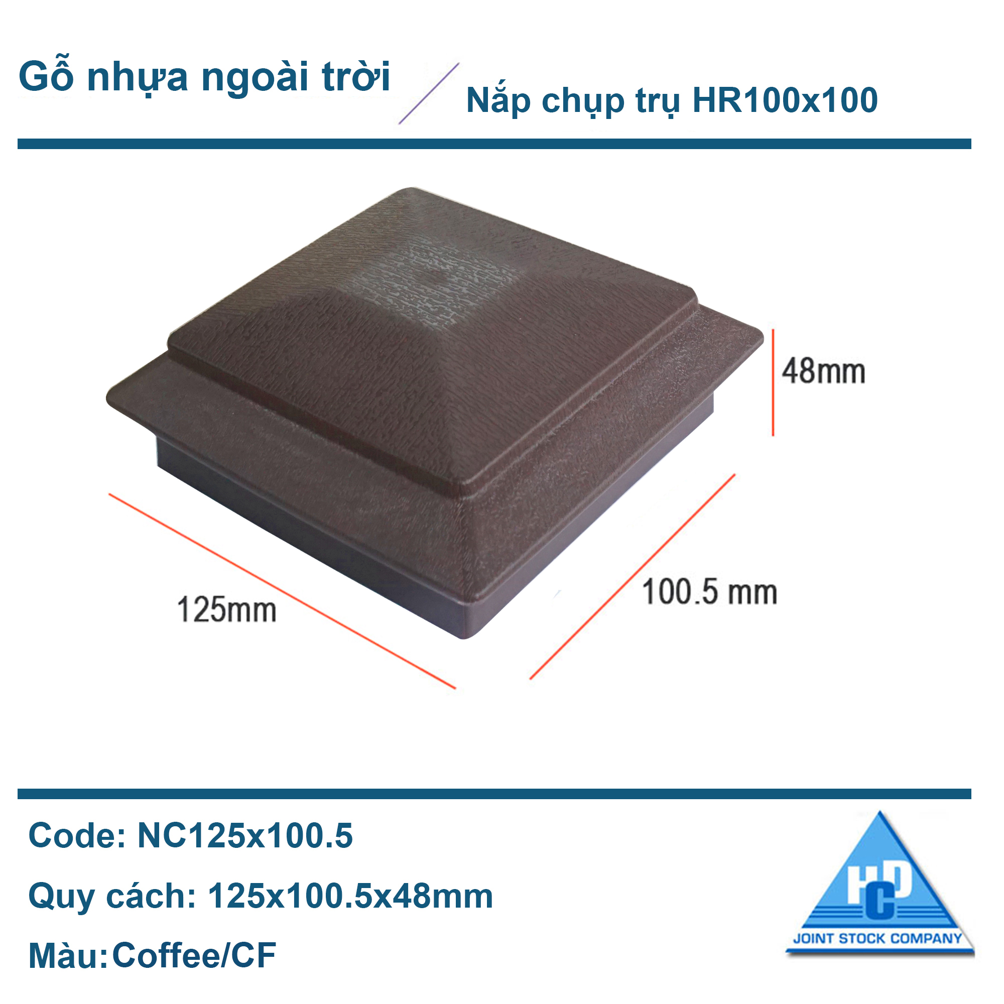 Nắp chụp đầu trụ gỗ nhựa HR100x100 màu Coffee