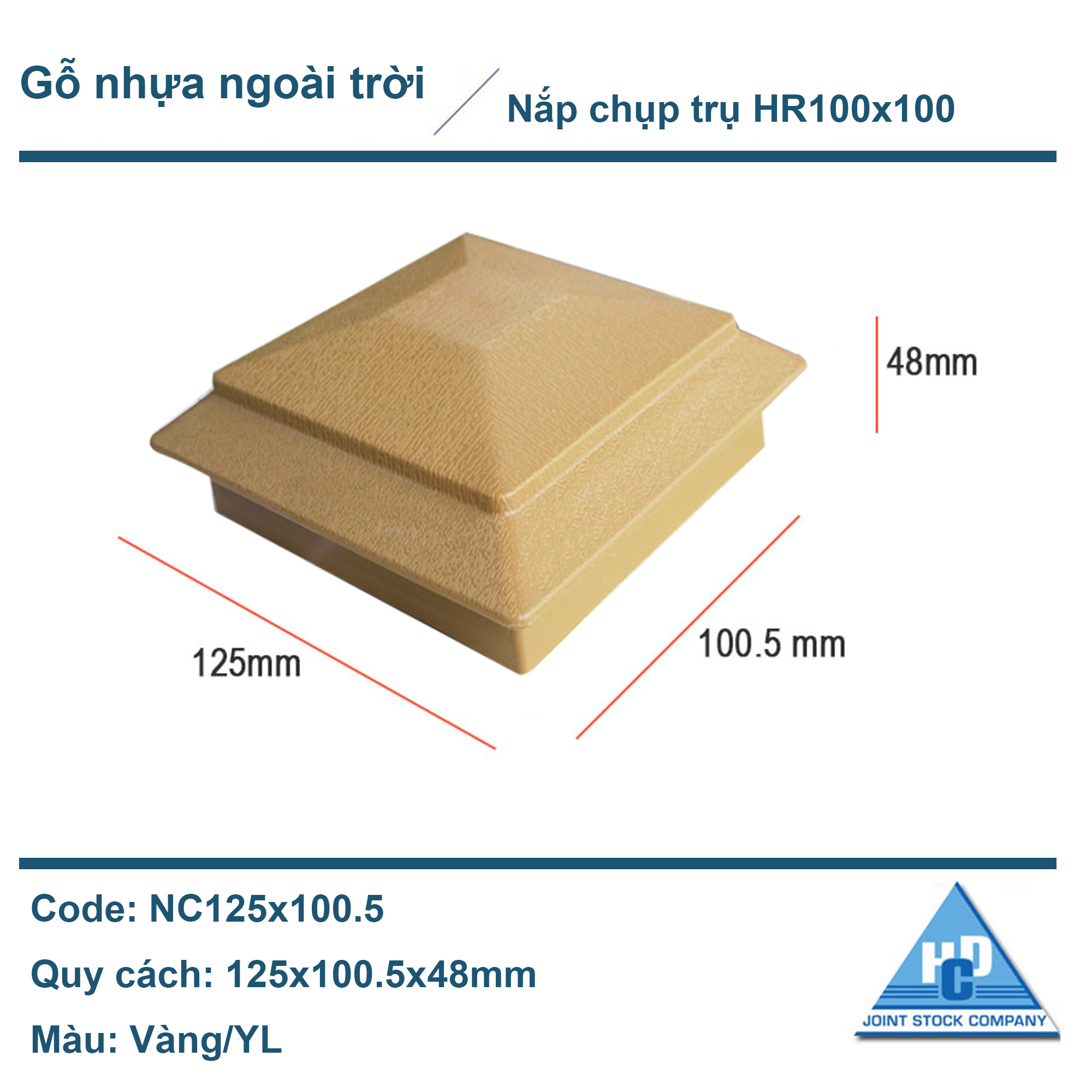 Nắp chụp đầu trụ gỗ nhựa HR100x100 màu vàng