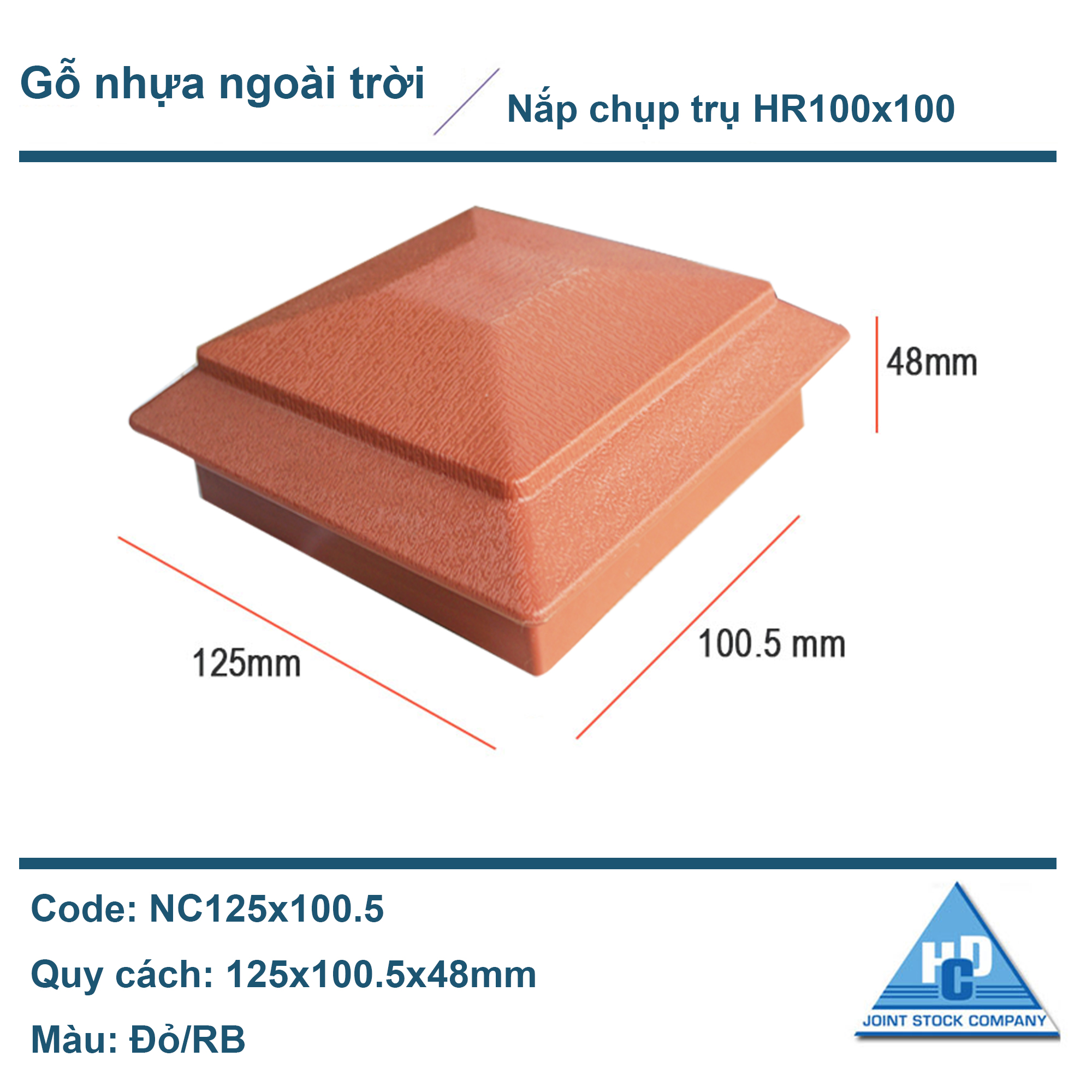 Nắp chụp đầu trụ gỗ nhựa HR100x100 màu đỏ