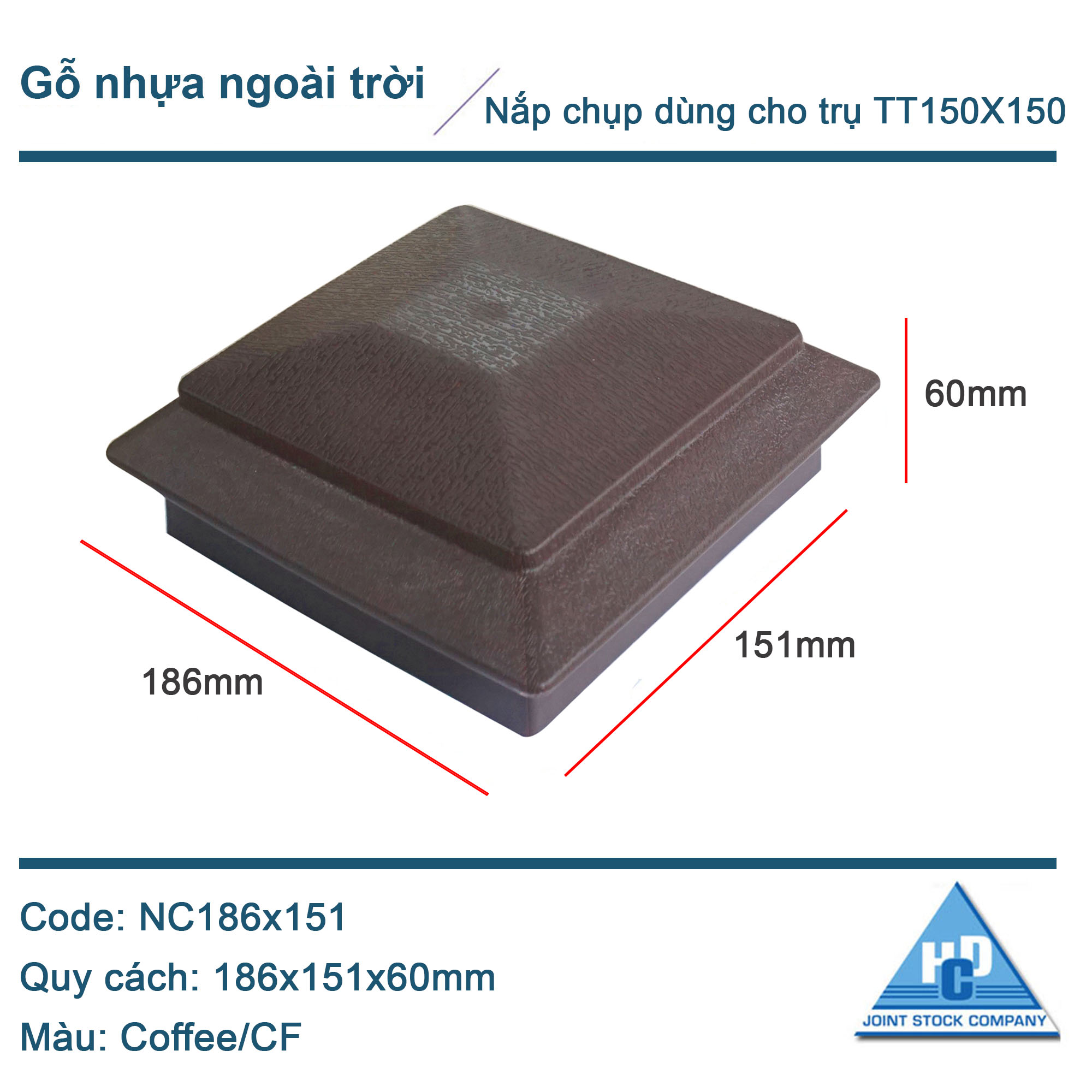 Nắp chụp đầu trụ gỗ nhựa TT150x150 màu Coffee