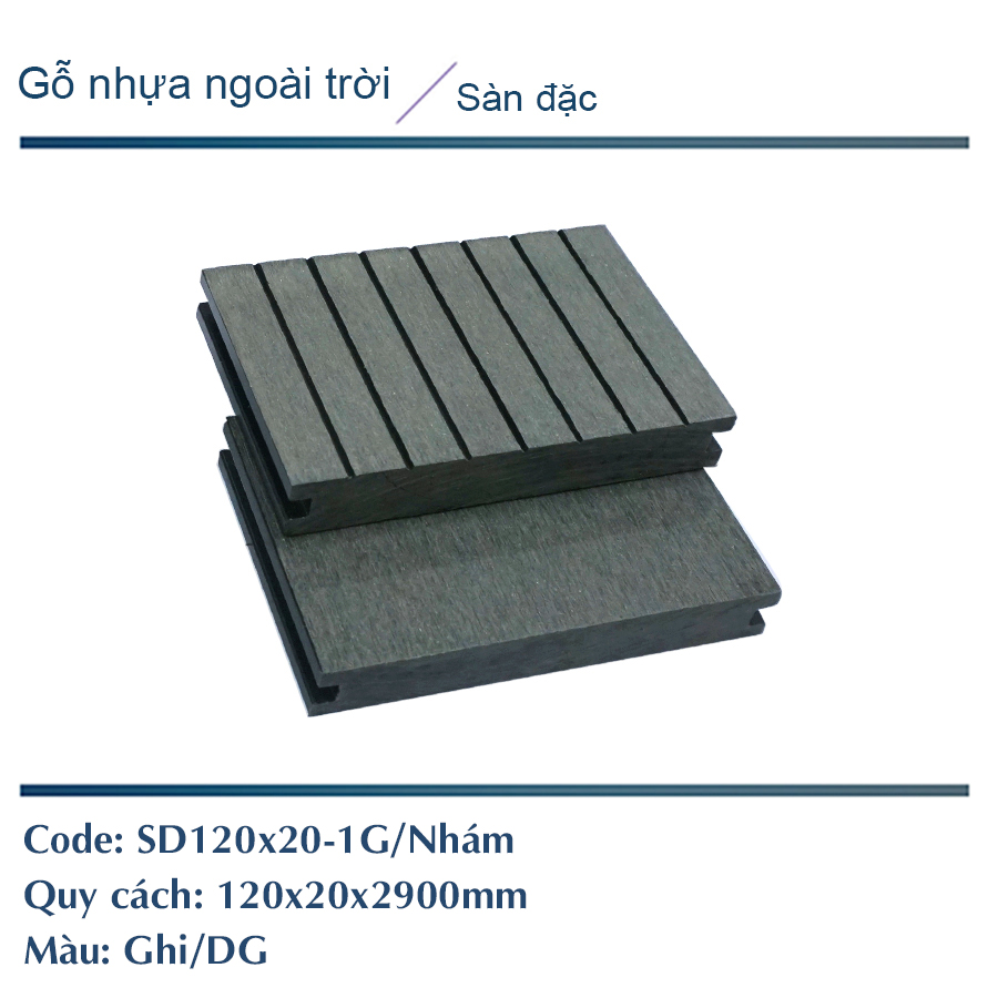 Sàn đặc SD120x20-1G màu ghi/ nhám 2 mặt