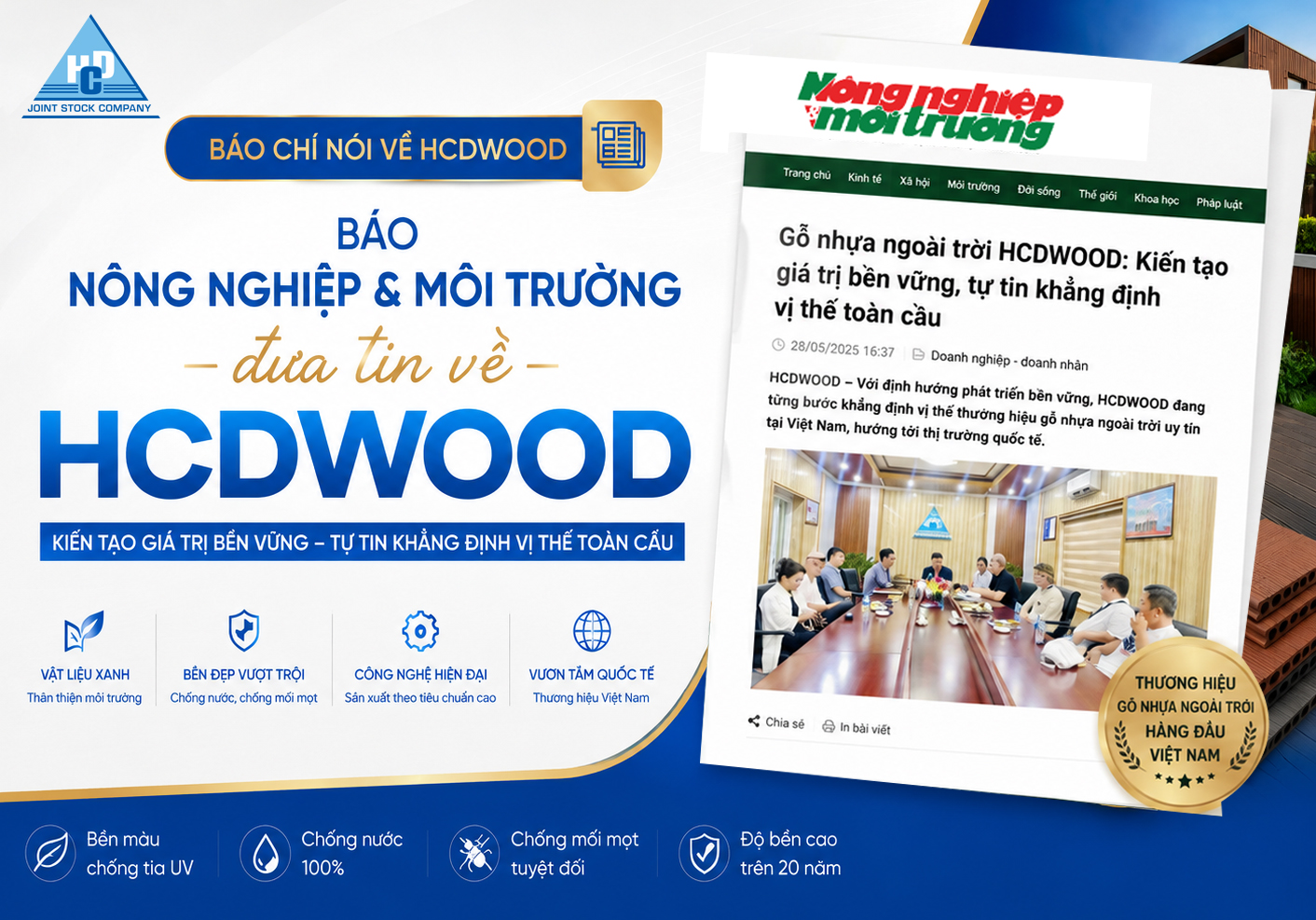 Báo Nông nghiệp & Môi trường đưa tin về HCDWOOD – “Kiến tạo giá trị bền vững, tự tin khẳng định vị thế toàn cầu”